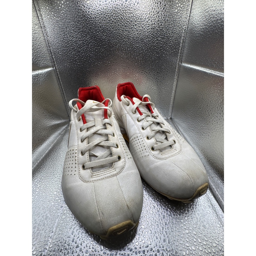 Nike Shox White Gold Red Embossed Leather Sneakers 317549-112 Womens 7